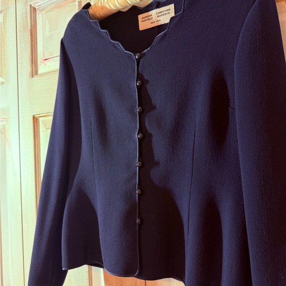 Aurora Ruffolo and Christian Rupert Vintage Navy Blue Scalloped Blazer - Picture 3 of 6